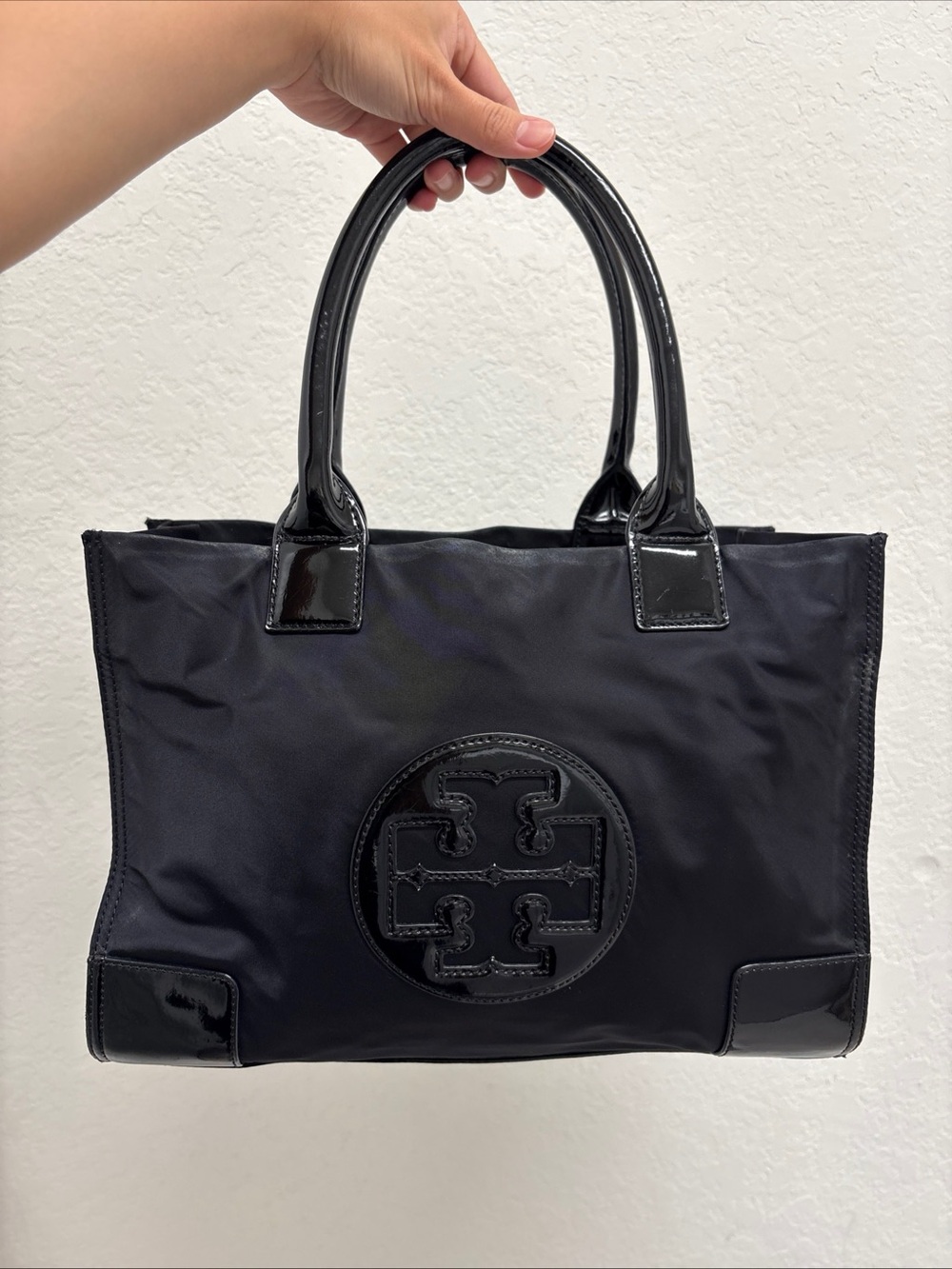 Tory Burch Black Patent Trim Nylon Tote